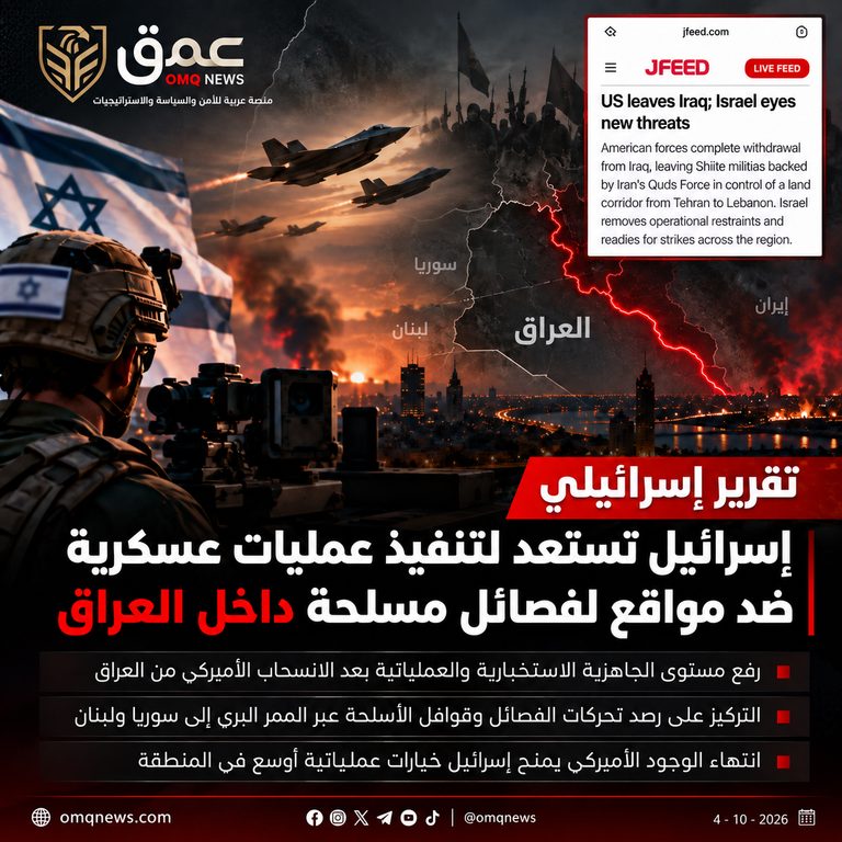 موقع إسرائيلي يتحدث عن احتمالات تصعيد عسكري بعد الانسحاب الأميركي من العراق.